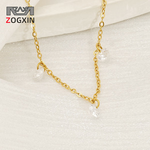 Zogxin Crystal Necklace Gold Chain With Zircon Pendant For Women Everyday Wear Leisure Style Geometric Design - Product Image 1