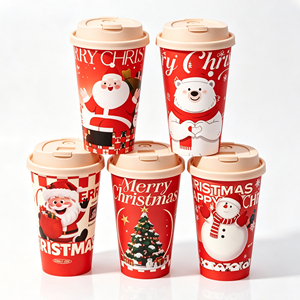 Mezcla Personalizada de 5 Diseños, Vasos de Papel de Doble Pared de 12 oz/360 ml, Vasos Desechables para Café Navideños, Vasos de Papel para Té con Leche Caliente de 16 oz con Tapa - Product Image 2