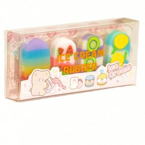 Lot de 4 gommes fantaisie en forme de crème glacée pour l'été, fournitures scolaires Kawaii de haute qualité pour enfants et étudiants - Product Image 1