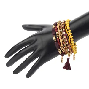 Candy Beads Tassel Bracelets & Bangles Strand Stretch Friendship Bracelets Gold Shell. Multilayer Crystal Brand Fashion 9pcs/set