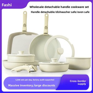 Japanese Korean Style Detachable Handle Aluminum Alloy <b>Cookware</b> Set Non-stick Nesting Pots Frying Pan Portable Soup Pot Wok - Product Image 5