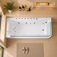 Baignoire d'angle de luxe en acrylique pour villa avec panneau latéral en verre transparent et jets hydromassants multipoints 30x59 pouces