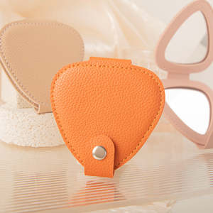 Triangle PU Leather <b>Compact</b> <b>Mirror</b> Double Sided Folding With Snap Closure Portable Travel Makeup <b>Mirror</b> For Women Girls - Product Image 2