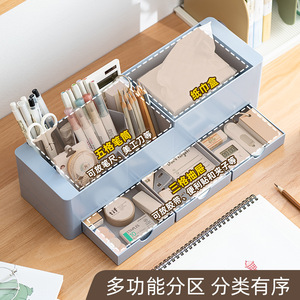 Pen Holder Square Plastic Desk Organizer With Drawers For Office School Supplies - Product Image 3