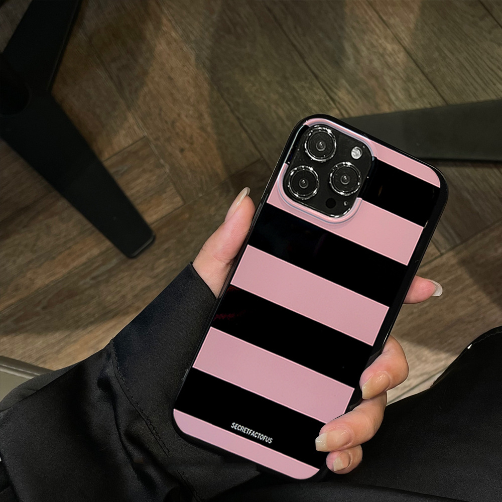 Glossy black with pink stripes
