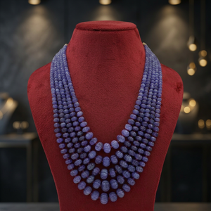Collier à 5 brins de pierres de tanzanite naturelles taillées, forme melon, pièce de mode tendance pour fiançailles féminines - Product Image 3