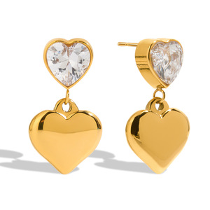 Heart Pendant Earrings 18K <b>Gold</b> Plated Zircon Studs Everyday Wear Geometric Design JDE0302024 - Product Image 1