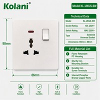 Prise murale universelle multifonction Kolani Factory OEM ODM UK 1 gang avec interrupteur et voyant néon, 13A, en PC ignifuge