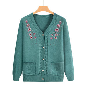 Cárdigan Casual con Cuello en V para <span class=keywords><strong>Mujer</strong></span>, con Bordado y Cuentas Termoadhesivas, Prenda de Punto Exterior con Bolsillos y Botones, Suéteres Cálidos - Product Image 2