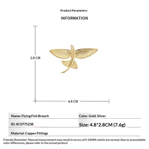 Broche <span class=keywords><strong>de</strong></span> Pez Volador <span class=keywords><strong>de</strong></span> Aleación <span class=keywords><strong>de</strong></span> Latón Chapado en Oro Real, Accesorio <span class=keywords><strong>de</strong></span> Moda Diaria <span class=keywords><strong>de</strong></span> Lujo Personalizado <span class=keywords><strong>de</strong></span> Fábrica al por Mayor - Product Image 3