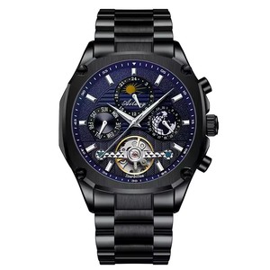 Montre mécanique originale de haute qualité, montre-bracelet de luxe à tourbillon, design ajouré, bracelet en acier inoxydable, étanche, phase de lune - Product Image 1