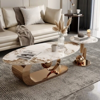 Table basse elliptique moderne et simple en marbre de luxe léger italien 2026 pour petit appartement et salon