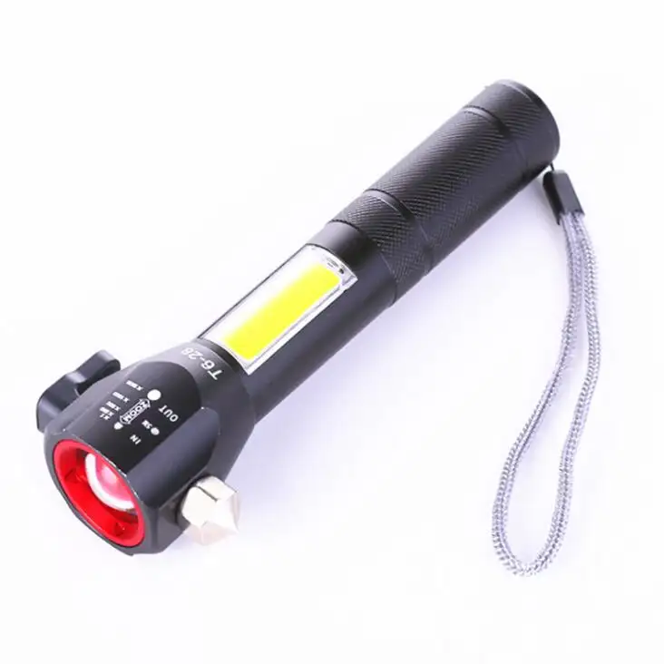 Hotel Emergency Multifunctional Car Safety Hammer LED COB Flashlight LED USB Rechargeable Torch for Hotel