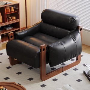 Minimalist Leather <b>Recliner</b> Chair Living Room Lounge Armchair With Wooden Frame Comfortable Home Seating - Product Image 4