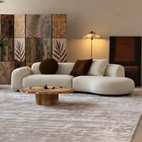 Französisches Cremefarbenes Geschwungenes Sofa, Lammfell-Stoff, Modulares Wohnzimmer-Ecksofa, Unregelmäßige Form, Direkt vom Hersteller