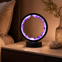 Lampe de nuit en cristal d'améthyste naturelle, pointe circulaire, 3 couleurs, USB, base noire, décoration d'intérieur, cadeau