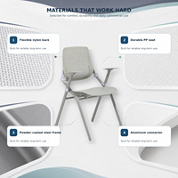 Chaise de formation empilable moderne avec accoudoirs, dossier flexible en nylon, siège durable en plastique PP, structure en acier thermolaqué