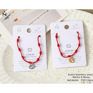 Tobillera de Acero Inoxidable con Siete Estrellas del Zodiaco Cáncer, Cordón Rojo, Joyería Zodiacal Hecha a Mano - Product Image 1
