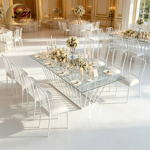 Modern Black Metal Rectangular Wedding <b>Table</b> with <b>Mirror</b> Glass Top for Dining Banquets - Product Image 5