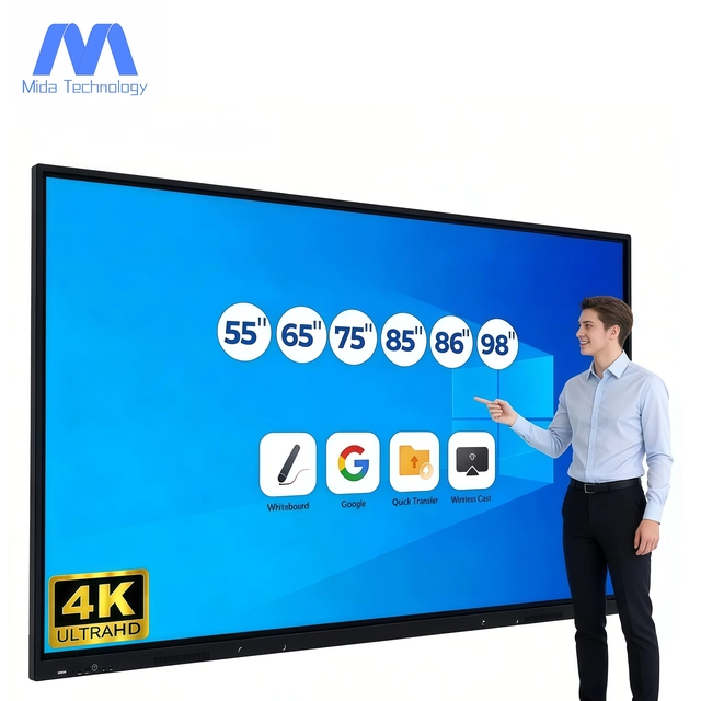 MIDA 55 65 75 85 86 98 110 Inch 4K UHD Interactive Flat Panel Android 12/13/14/15 Windows 10/11 OPS Interactive Whiteboard