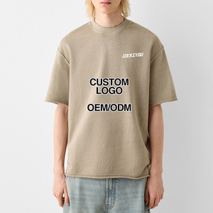 T-shirt longgar ukuran besar pria, baru 360gsm katun murni trendi merek lengan pendek warna Solid gaya dasar kaus untuk pria - Product Image 1