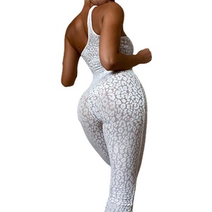 Combinaison de sport pour femme en maille sexy à épaule dénudée, imprimé léopard, taille plus, combinaison de club, combinaison une pièce, ensemble de sport, entraînement, 2023 - Product Image 5