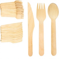 Ensemble de couverts jetables en bois de bouleau, cuillère et fourchette en bois naturel, fourchettes, cuillères et couteaux en bois compostables