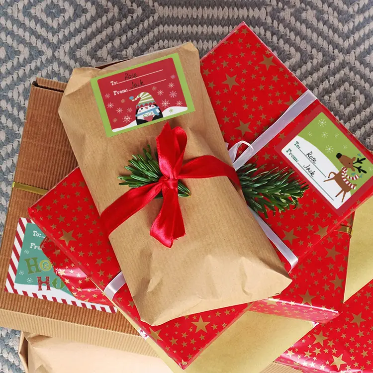 Frohe Weihnachten Aufkleber Etiketten Urlaub Rechteck Kleber Aufkleber Rolle für Karten Geschenk Craft Candy Umschlag Boxen Tasche Versiegelung