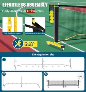 22 FT規制サイズ11 FTハーフコートサイズ2-in-1ピクルスボールネットボールコレクターホイールキャリーバッグ - Product Image 5