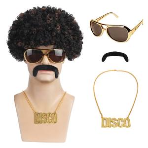Ensemble de fête disco <span class=keywords><strong>hippie</strong></span> vintage pour Halloween et carnaval, thème <span class=keywords><strong>hippie</strong></span>, comprenant une <span class=keywords><strong>perruque</strong></span> afro, des lunettes de luxe et une barbe - Product Image 5