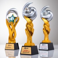 Trofeo de Cristal Artificial Dorado Personalizado con Grabado Interior, Impresión a Color y Grabado para Personal Destacado, Reunión Anual de Equipo