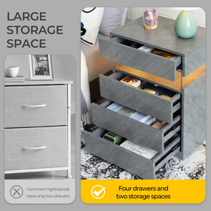 Nightstand With <b>LED</b> Lights 4 Drawers Modern Style Grey <b>Bedside</b> <b>Table</b> - Product Image 5