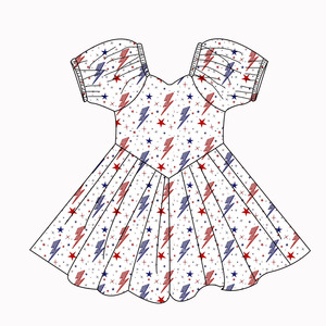 Ruidian Summer Milk Silk Dress for <strong>Little</strong> Girls Cute Casual Short-Sleeved Dress with <strong>Red</strong> &amp; Blue Independence Day Printed Pattern - Product Image 6