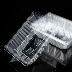 Caja de embalaje de fruta desechable, bandeja de corte de fruta de sandía y verduras Rectangular de plástico, caja de pastel de comida transparente, se acepta PET