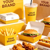 Ensemble d'emballages en papier personnalisés pour la restauration rapide à emporter : boîte à hamburgers, boîte à frites, boîte à hot-dogs, gobelet en papier, sac en papier kraft
