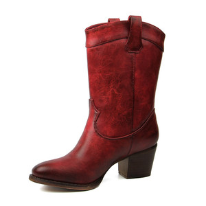 Stilisti stilisti Custom da donna Sexy <span class=keywords><strong>stivali</strong></span> alti Midi scarpe da donna <span class=keywords><strong>stivali</strong></span> da Cowboy rossi con tacchi bassi - Product Image 5