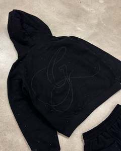 Tuta Sportiva di Alta Qualità con Strass, Felpa con Zip Oversize e Pantaloni <span class=keywords><strong>Jogger</strong></span> Personalizzati, Set Due Pezzi Nero Ricamato - Product Image 2