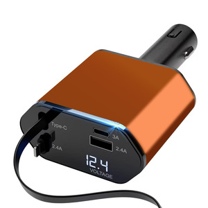 Chargeur de voiture mini 4 en 1, câble rétractable type C, charge rapide avec affichage numérique de la tension, surveillance de la tension 12 24V - Product Image 1
