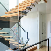 Escalier en métal industriel commercial de conception moderne personnalisé, escalier en verre intérieur résidentiel, poutre en acier, bois, en forme de L, droit