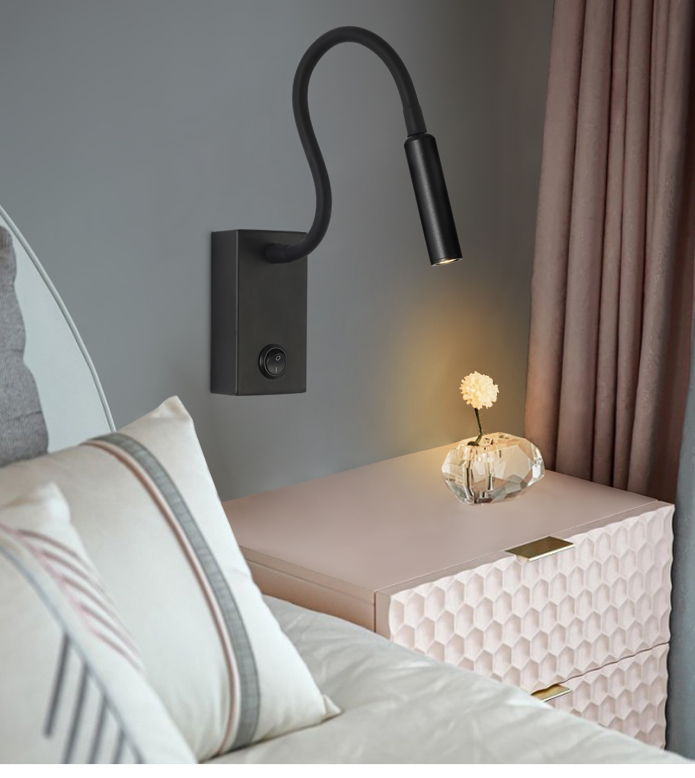 Nordic Wall Light Fixture Adjustable Head Wall Lamp Bedside Reading Black White Led Wall Lamp For Hotel