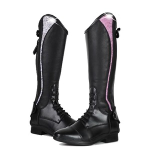 Bottes d'équitation professionnelles pour enfants, bottes d'obstacles en cuir de vachette avec cordon de serrage et anti-décollement - Product Image 5