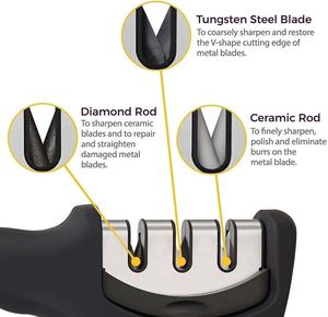 Kitchen Utensils Kitchen Knife Accessories Helps Repair <b>Polish</b> Blades <b>Black</b> 3-Stage Tungsten Steel Ceramic Sharpener - Product Image 3