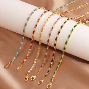 <span class=keywords><strong>Collier</strong></span> <span class=keywords><strong>ras</strong></span> du <span class=keywords><strong>cou</strong></span> et bracelet <span class=keywords><strong>de</strong></span> luxe en zircon cubique taille baguette étincelant, ton or, multicolore, avec chaînes fines en CZ - Product Image 5
