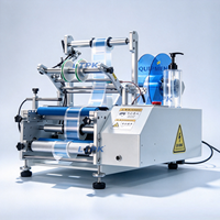Machine d'étiquetage semi-automatique pour bouteilles rondes LT-T102, applicateur d'étiquettes pour boîtes rondes de bureau, prend en charge l'étiquetage simple et double.