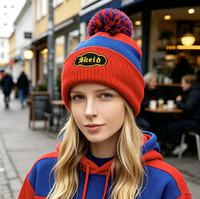 Casquette en tricot personnalisée avec pompon, patch brodé vintage, style streetwear américain, chaude et décontractée, 100% acrylique, unisexe, pour l'extérieur