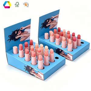 Boîte de présentation PDQ pliable personnalisée en carton ondulé écologique avec plateau incliné amovible et support sans outil pour rouges à lèvres et cosmétiques - Product Image 1