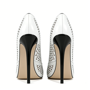 Escarpins sexy pour femmes à bout pointu, ajourés, patchwork, talon fin, coupe large, grandes tailles 45 - Product Image 5