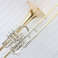 High Grade Professional Superbone Bb/F Trombone Gold Lacquer Surface Dual Use Piston Trombone