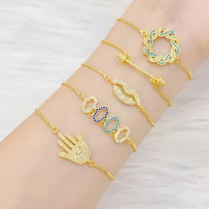 Trade assurance order 18k gold plated hand of fatima bracelet jewelry adjustable colorful zircon bracelet for women