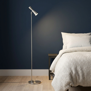 Lampe sur pied LED moderne réglable, abat-jour cylindrique gris, support métallique, lumière blanche froide Ra80, pour chevet, lecture, chambre, hôtel, salon - Product Image 2